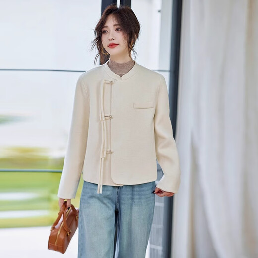 ROMON (ROMON) coat for women's new Chinese style double-sided wool 2025 autumn new style short small wool wool coat leather pink S recommended 90-110Jin [Jin equals 0.5 kg]