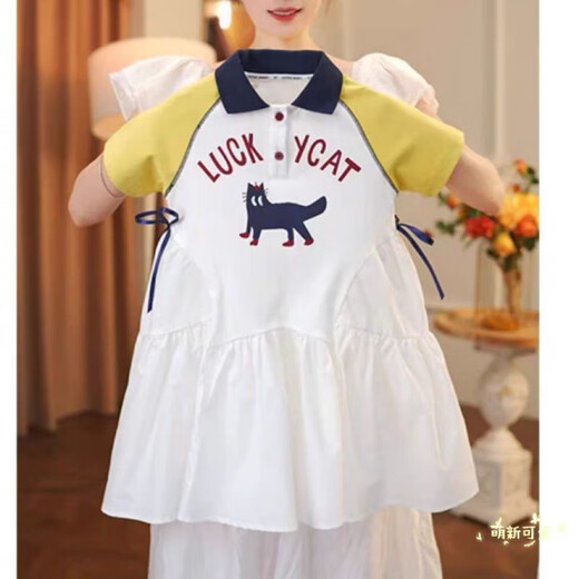 Ttpmer Girls Sommer Mode Polo-Rock kurzärmelige Kinderstil Kleid 9221-Kartoon Katze Polo-Rock 110