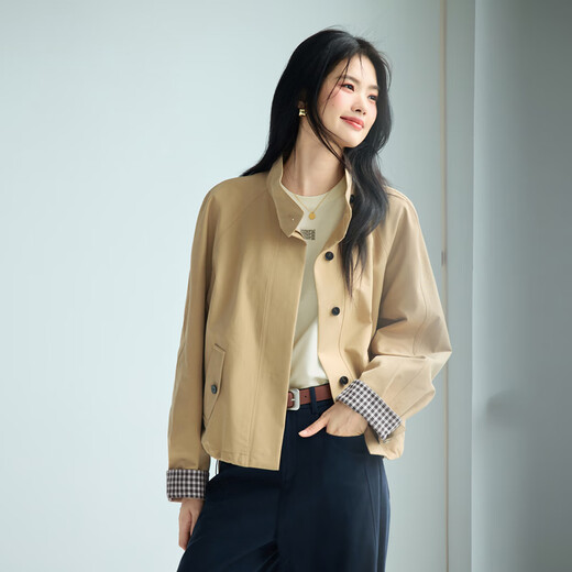 Evely Jiang Xin befürwortet einen Stand-up-Kragen, der die Manschetten gegen das Farbflip-Design für modische Frauenkleidung 2025 Herbstkleidung neuer Stil Rice Kamel M 105-120jin abdecken kann [Jin ist 0,5 kg]