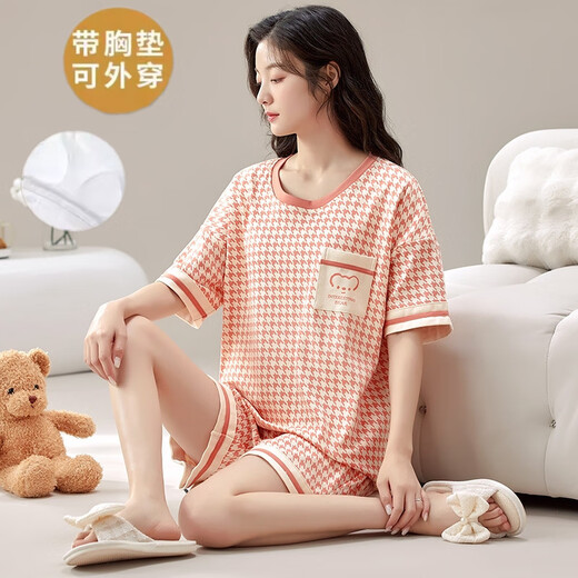 艾方鸟（AIFANGNIAO）大童睡衣12-15岁女夏季薄款短袖带胸垫少女学生家居服夏天套装 柔软胸垫款1047 M 女(7098斤)