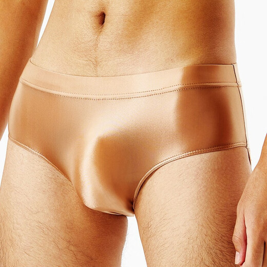 Men's underwear sexy low-waisted tight briefs sexy thong oily shiny swimsuit elastic tight silky moon night black M low-waisted triangle