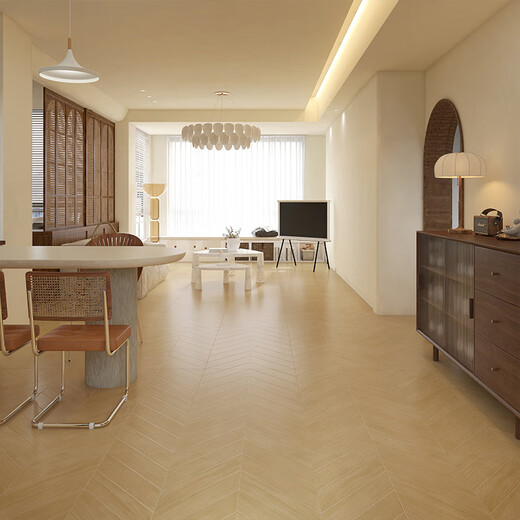 600x1200 Creme -Stil weiche leichte Samtfischknochenmuster Holzkorn Ziegelstein Wohnzimmer Schlafzimmer Imitation Massivholzboden Kacheln Keramikfliesen BJ12799 Matt feines Schnitzen 1 Stück 600x1200