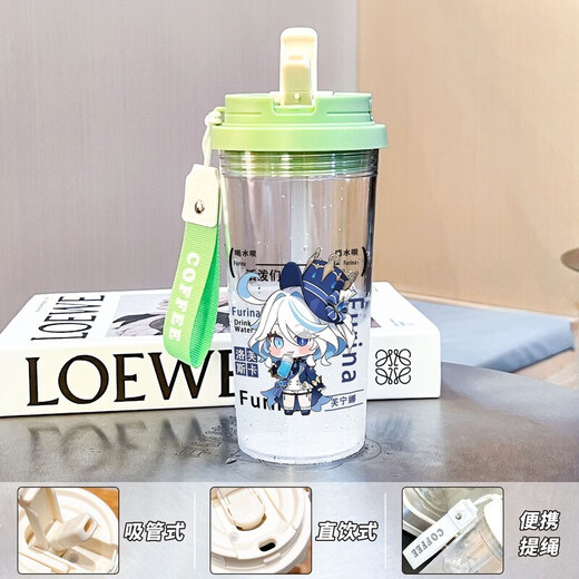 Der Wasserbecher von Xianggeng Bird Genshin Impact Naxida Girls, die hochwertige Sportstudenten mit großer Kapazität, männliche und weibliche Plastik-Antiball-Strohhalm BXAO159.37 Millionen Blätter, drei Getränkedesign [500 ml weiß] begleitet
