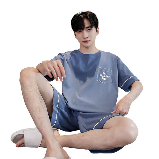 Pajamas men's summer pure cotton short sleeve thin large size youth cotton men's home clothing suit summer a679 cotton L recommended 110-130Jin [Jin equals 0.5 kg]