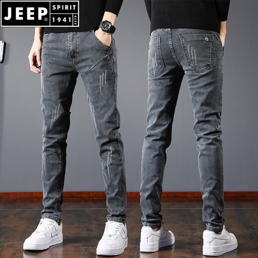 Jeep Spirit2025 New Jeans Los pantalones delgados de los hombres pequeños de los hombres ajustados de verano pantalones delgados de la pierna recta delgada pantalones de hombres SSNZ-6636 GRIS [estilo de primavera y otoño sin terciopelo] 29