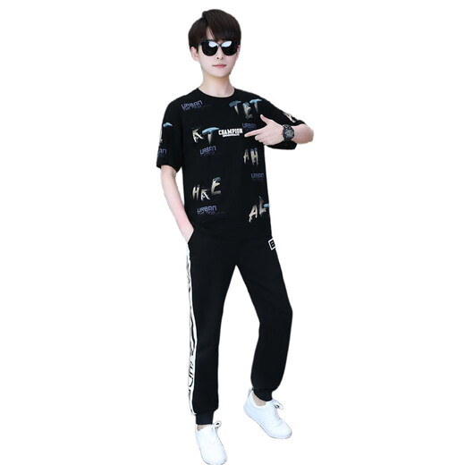 Los niños zhaoxun usan un conjunto completo de adolescentes 12 niños 13-15 estudiantes de secundaria y estudiantes de secundaria camisetas de manga corta 14 niños grandes 9226 azules azules de manga corta + pantalones s [60-75Jin [Jin equivale a 0.5 kg]]