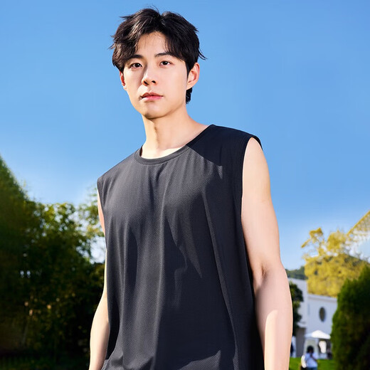 Miniso (Miniso) Männer ärmelloses Weste 2025 Neue Sommer -Eis Silk -Kühlung upf50 + Sonnenschutzweste Sport Laufweste weiß (schwimmendes lichtes Bürstenbürsten) + Gletscherblau (fliegendes Bürstenbürsten