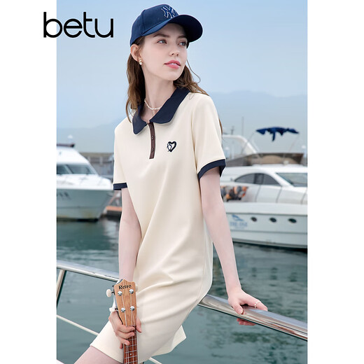 
Baitu betu women's clothing 2025 summer new short-sleeved dress Yuanqi Academy style age-reducing skirt women 2505T69 apricot M