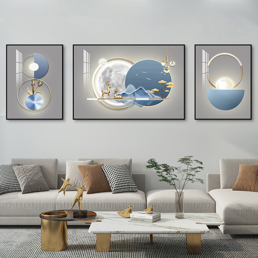 Yonghuan modern light luxury living room decoration painting high-end atmospheric sofa background wall hanging painting 2025 new landscape triple K11972 35x50/70x50/35x50 (suitable for about 2 meters of sand, high-definition texture artistic oil canvas + PS environmentally friendly border Light luxury gold frame