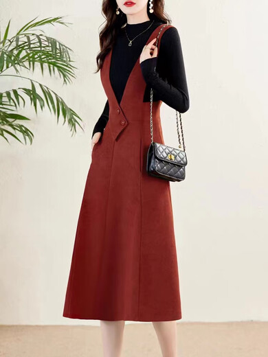 
TJQ ​​luxury high-end brand knitted dress for women 2025 autumn new style with coat base shirt vest skirt Red M [recommended 105Jin [Jin equals 0.5 kg]]