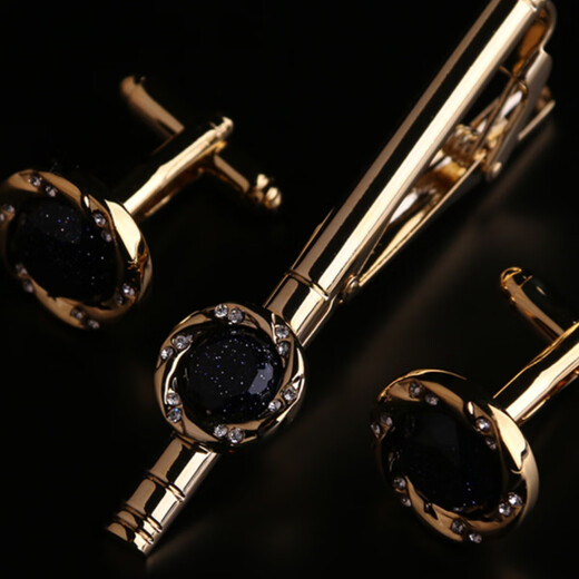 Lieshang French shirt trendy starry sky cufflinks and tie clip for men and women light luxury business French shirt cuff nails holiday customization suit vast starry sky stone cufflinks and tie clip gold