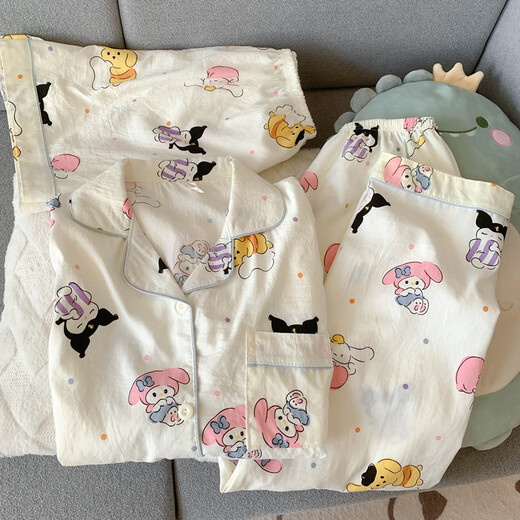京濮飞HelloKitty棉纱布睡衣女款可爱三件套家居服 云朵棉-9902#星星KT猫三件套 L 【建议100-120斤】