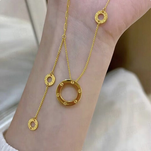 Libiao gold-wrapped silver cake necklace pendant exquisite clavicle chain niche light luxury round cake Chinese style fashionable