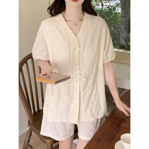 Calculat/Keen (Calculat/Keen) CK2025 Nuevo estilo con almohadilla de cofre Color sólido pijama de manga corta para mujeres en verano set dulce y sencillo cárdigan para el hogar Juego de ropa para el hogar 9225fe de color sólido rosa [almohadilla de cofre fija] l