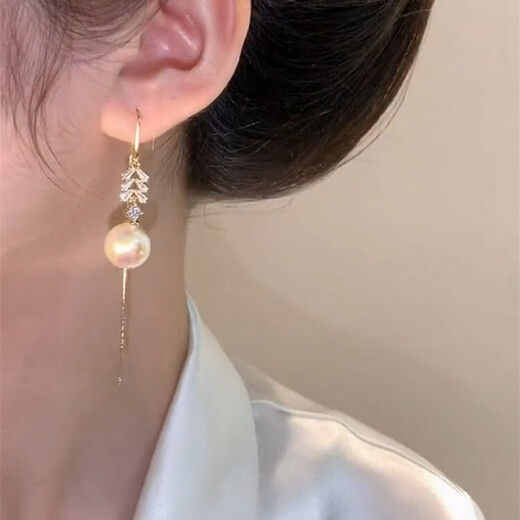 Pearl earrings, long earrings, pearl tassel earrings for women, 2025 new style, trendy, light and luxurious, gold pearl tassel earrings