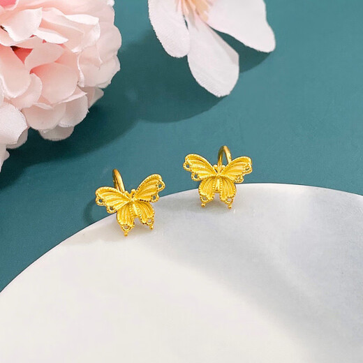 Laomiao Gold Butterfly Earrings Pure Gold Sweet Fairy Butterfly Earrings for Girlfriend and Wife as a Birthday Gift About 2.51g