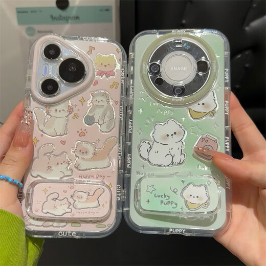 Oppo Mobiltelefongehäuse Multiple Cat Stand Oppoa58/A1 High-Value-OpenO13/12-Full-inclusive Realmegt5 Hard Shell Anti-Fall One Plus ACE5/2V Mobiltelefon Hülle Puff Feather Yarn- [Mehrere Katzen HNF176]+Spiegelstand Oppo Reno1