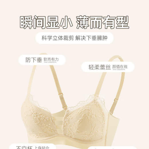 Victoria's style summer thin underwear for women's large breasts, small breasts, gathering and sagging, anti-sagging, large size bra set, champagne color, S size recommendation [suitable for 32/70ABC]