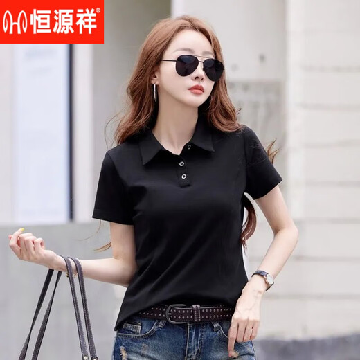 Hengyuanxiang reines Baumwoll-Polo-Hemd kurzärmeliges T-Shirt für Frauen Sommer Neues professionelles Kleid Arbeit Klamotte Top-Hälfte T-Shirt-Shirt x6627 verschwommen Red S 80-95jin [Jin gleich 0,5 kg]