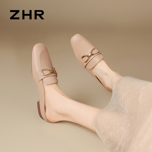ZHR包头拖鞋女夏通勤穆勒半拖女外穿法式凉拖一脚蹬女鞋AH681杏色37