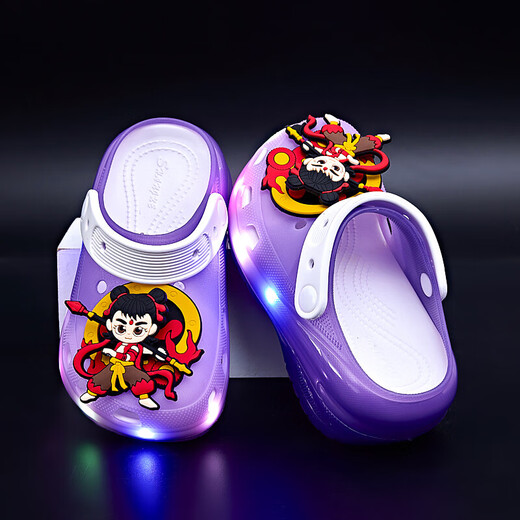 G.DUCK Hello Little Duck Chaussures pour enfants de canard jaune 2025 Été Nouveau Nezha Fashion Head Lighting Sandals Boys Breathable Drag Purple Taille 24