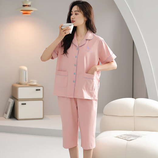 
Yalu middle-aged and elderly mother pajamas for women in summer pure cotton short-sleeved cropped pants casual cardigan home clothing two-piece set thin N9893 M 80-100Jin [Jin equals 0.5 kg]