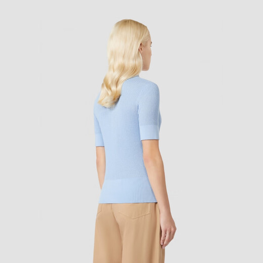 MaxMara 2025早秋新品女装V领短袖针织毛衣6366045106 浅蓝色 M