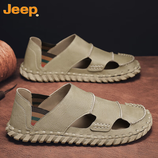 吉普（JEEP）男士凉鞋2023年夏季新款高端休闲防滑厚底凉拖鞋外穿运动沙滩鞋男 12033 HY 黑色 39