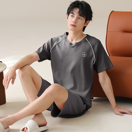 七匹狼（SEPTWOLVES）2025新款男士睡衣夏季纯棉薄款短袖休闲加大码家居服套装可外穿男 13603 L (100-120斤)