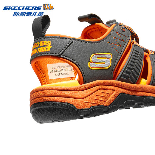 Skechers boys' drawstring toe-cap sandals 403763L charcoal gray/orange/CCOR 30