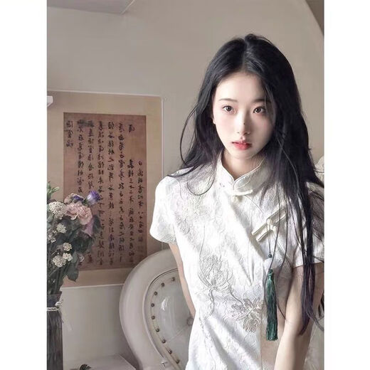 HUALIN FASHION改良旗袍夏季少女气质白色连衣裙国风日常 831花色 M