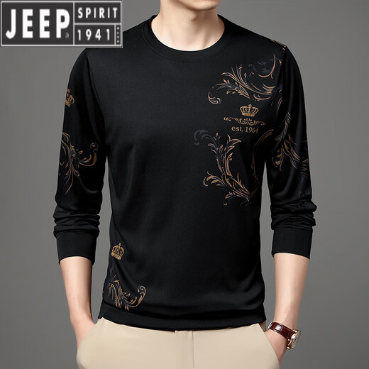JEEP SPIRIT中青年男士夏季冰丝长袖t恤薄款圆领2023新款中年男打底衫体恤潮 B6627上青 L 170/110/50120-135斤