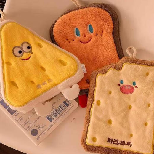 Jingfujia cute hanging absorbent hand towel thickened quick-drying rag bathroom kitchen towel face towel handkerchief cartoon children baking series random color 1 pack