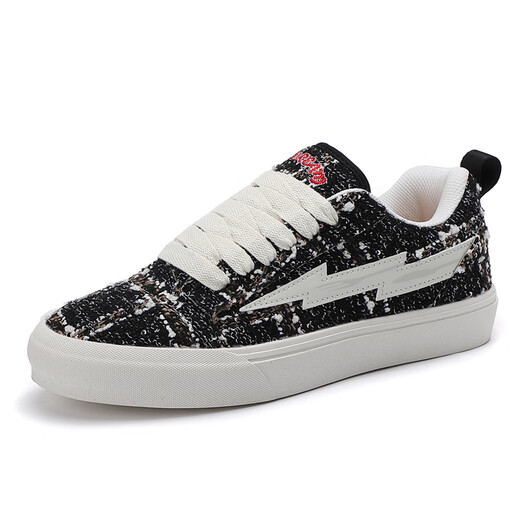 Lightning X Storm Picasso Gemälde Co-Branded Xiaoxiang Style Casual Lightning Bread Schuhe Paar Leinwand Sportbrettschuhe Männer und Frauen D6227 Black Jade Black 40
