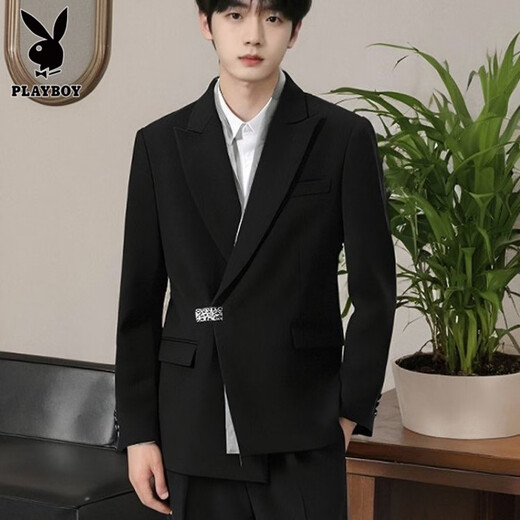 Playboy (PLAYBOY) star's same style new Chinese suit men's loose suit engagement groom wedding suit suit Tang suit Chinese tunic suit black suit + white shirt + black trousers 2XL collection store fast delivery