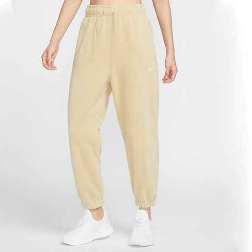 耐克（NIKE）裤子女裤春秋季运动裤宽松卫裤收口保暖摇粒绒休闲长裤 HQ4877-783米黄色 S