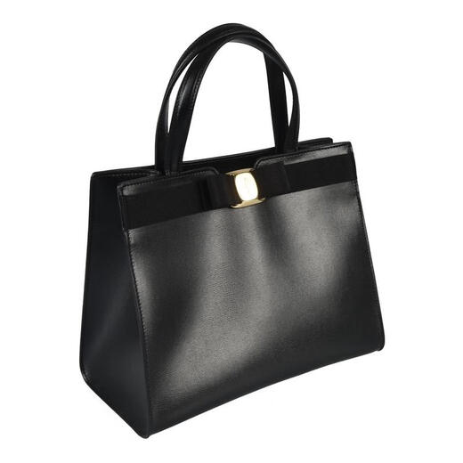 Salvatore Ferragamo Women's Calfskin Spliced Tote Bag Large Capacity Commuting Clutch Daily Casual Business All-match Accessories Black TU