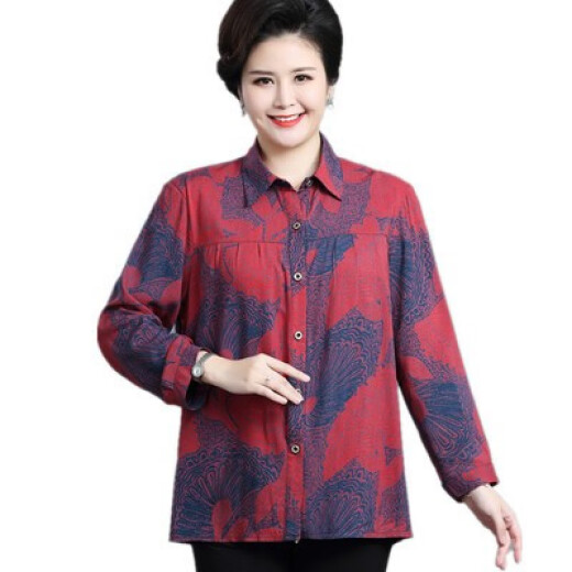 古阑迪莉中年人穿的夏天的长袖衣服女装中年妈妈中老年夏装人造棉衬衫上衣 6172款1号色 XL 【建议95-115斤】