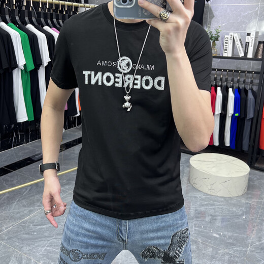 Airmiuu品牌欧洲站夏季新款时尚字母男士t恤短袖鲨鱼修身圆领半袖 [档]829#银字母鲨鱼短袖白色(礼盒包装) M