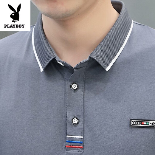 花花公子（PLAYBOY）高品质夏季短袖T恤POLO衫男士翻领恤纯棉衣服带领半袖潮流体恤衫 753#白色 XL 115斤-130斤