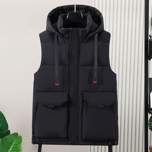 13-year-old boy down cotton vest 12-year-old junior high school student 14-year-old fat boy jacket 15-year-old teenager autumn and winter vest vest black removable hat 4XL 4XL160-180Jin Jin is equal to 0.5 kg