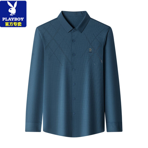 Playboy (Playboy) Camisa de seda de seda de mulberry de manga larga de la manga larga y de otoño de alta gama Camisa de seda de seda de mediana edad JZ6623 Model Molan 175/XL recomendado 125-140Jin [Jin equivale a 0.5 kg]