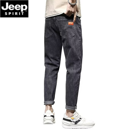 Jeep Spirit Stretch Jeans Men's Slim Foot Harun Pantalones casuales de ropa Pantalones trabajadores de trabajo Resistente Pantalones de hombre Negro + Negro 6621 Valor de alta calidad elástico 31 Cintura 2 pies 4