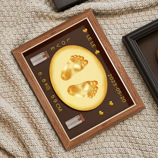 Bonaling Baby Full Moon Memorial Hands and Footprints Baby Hands and Footprints Photo Frame Newborn Hundred Days Fetal Hair Souvenir Years Eve Gift Baby Hands and Footprints [8-inch Walnut Color Frame] Horizontal Version