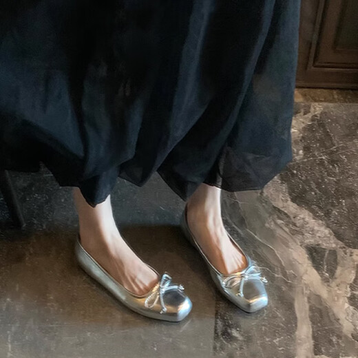 铂呐苓单鞋女浅口2025新款法式温柔风芭蕾玛丽珍女鞋配裙子小皮鞋平底鞋 蝴蝶结单鞋【38】