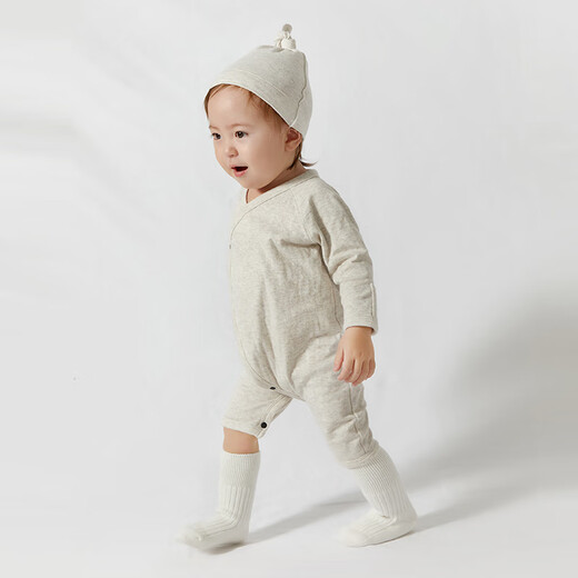 Enhennbaby baby slanted jumpsuit 2026 spring new baby pure cotton sweater newborn crawling suit floral gray 80cm