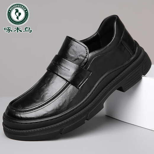 
Woodpecker laceless brown men's shoes spring 2025 new big-head business casual leather shoes solid color wide-head loafers GX9923 brown 38