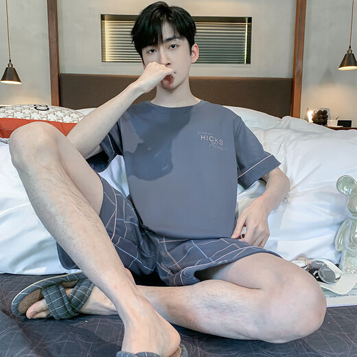 2025新款睡衣男夏季棉质薄款短袖短裤套装青少年休闲家居服可外穿 HDE9934 XL