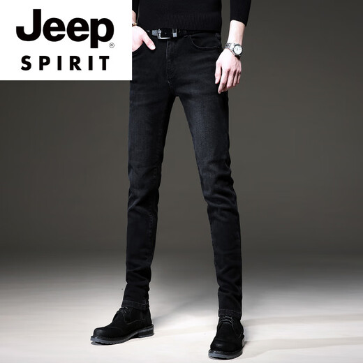 Jeep Spirit Summer Trend European Black High-End Jeans Männer koreanische Stil kleine Füße Hosen Trendy Brand Stretch Männer lässig Hosen 1049 Gray Regular 31