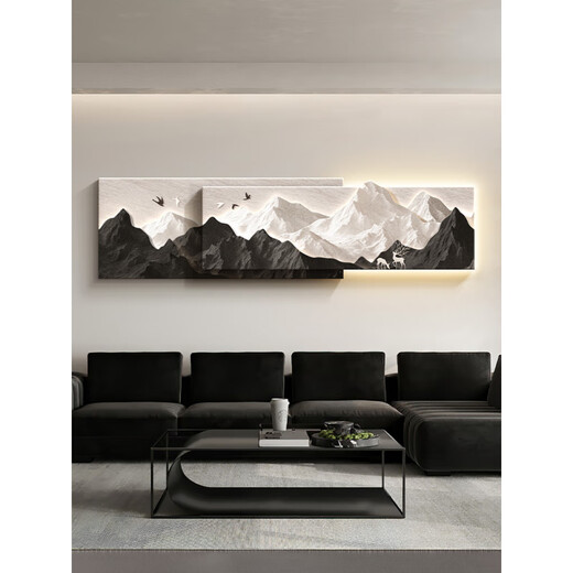 温诗欧背有靠山客厅装饰画轻奢沙发背景墙挂画2025新款立体山水壁画 A背有靠山 15042CM 普通款砂岩画【不发光】